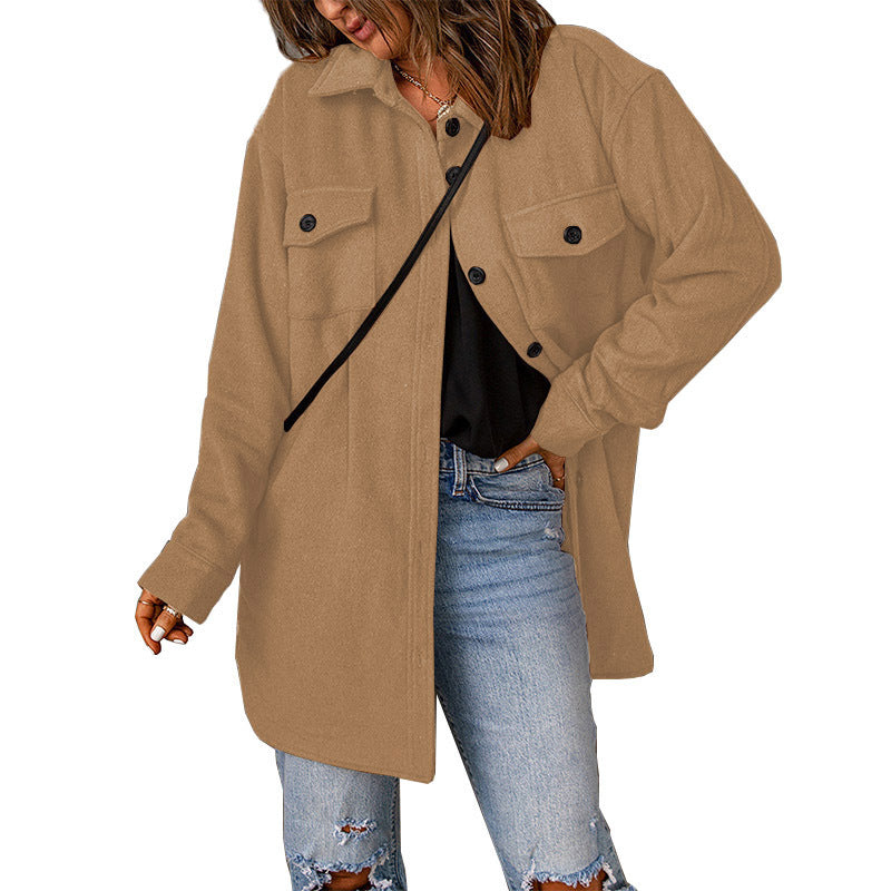 Drune | Damen Chic Overshirt Jacke mit Brusttaschen