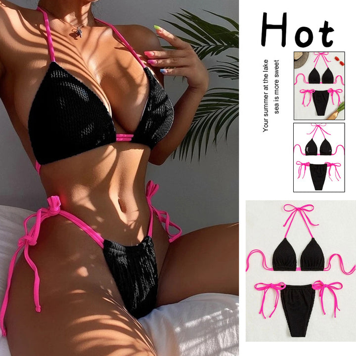 Damen Triangel-Bikini mit trendigem Rüschendesign und verstellbaren Schnürdetails Drune