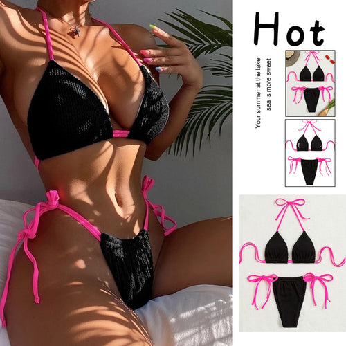 Damen Triangel-Bikini mit trendigem Rüschendesign und verstellbaren Schnürdetails Drune