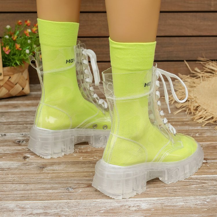 Damen Transparente Chunky Stiefel mit modischem Obermaterial und robustem Sohlenprofil Drune