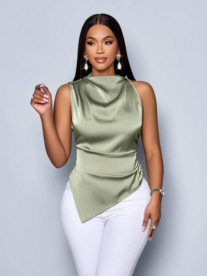 Damen Hochgeschlossenes Satin-Oberteil mit asymmetrischem Schnitt Drune