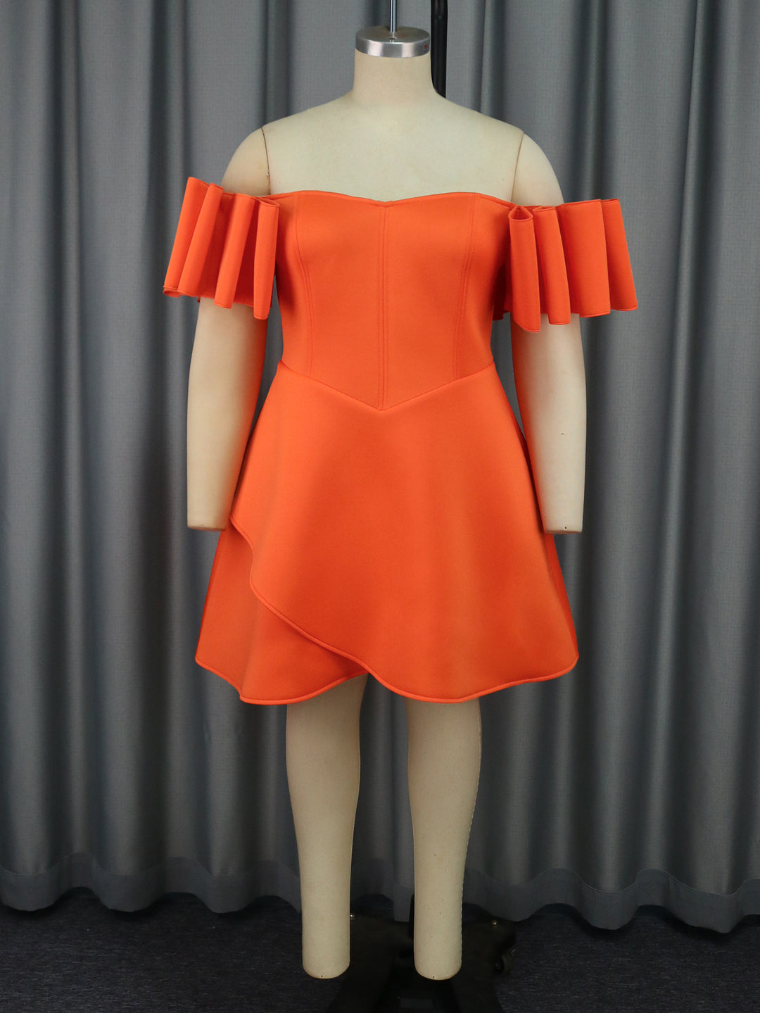 Damen Off-Shoulder Kleid mit Volantärmeln und asymmetrischem Saum Drune
