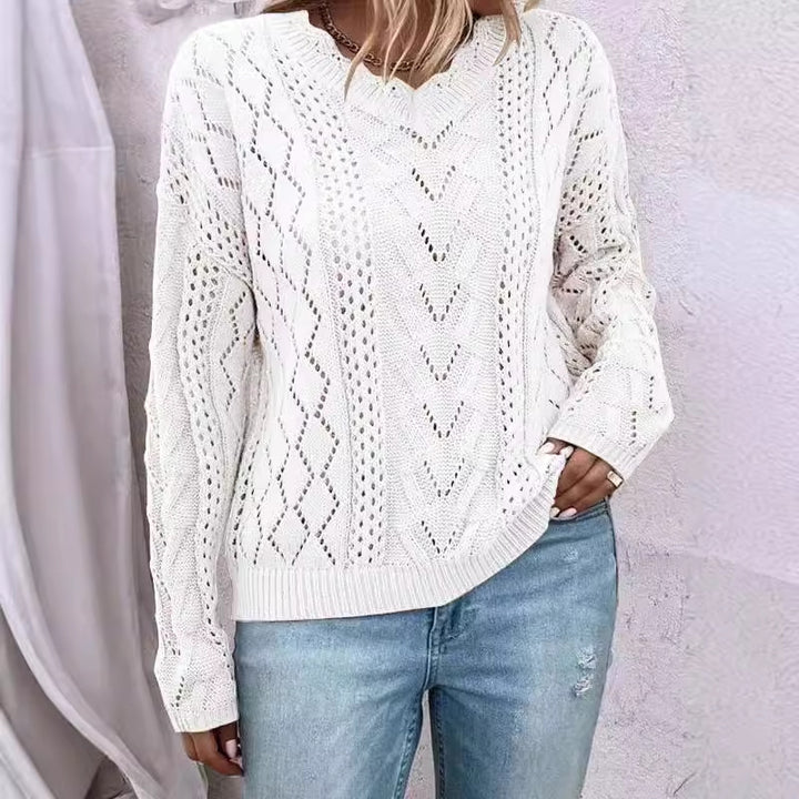 Damen Strickpullover mit raffinierten Netzstrukturen und V-Ausschnitt Drune