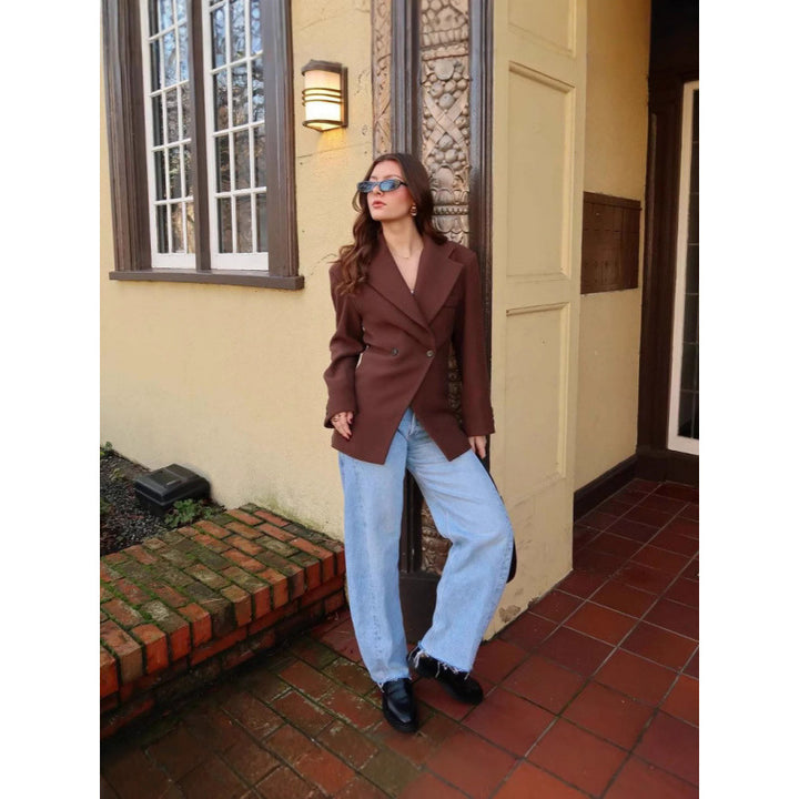 Damen Eleganter Oversize-Blazer mit doppelt gefüttertem Design Drune