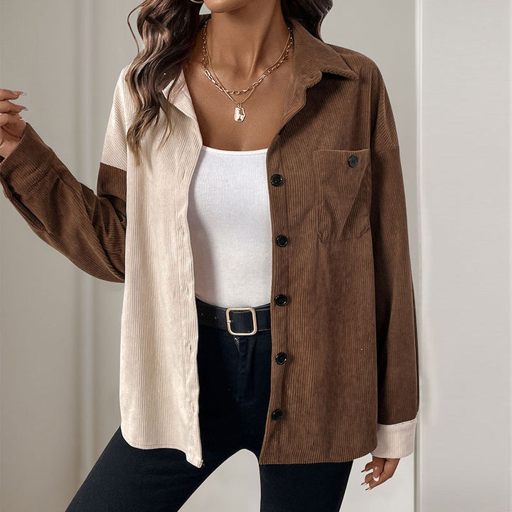 Damen Cordbluse mit kontrastierenden Stoffdetails Drune