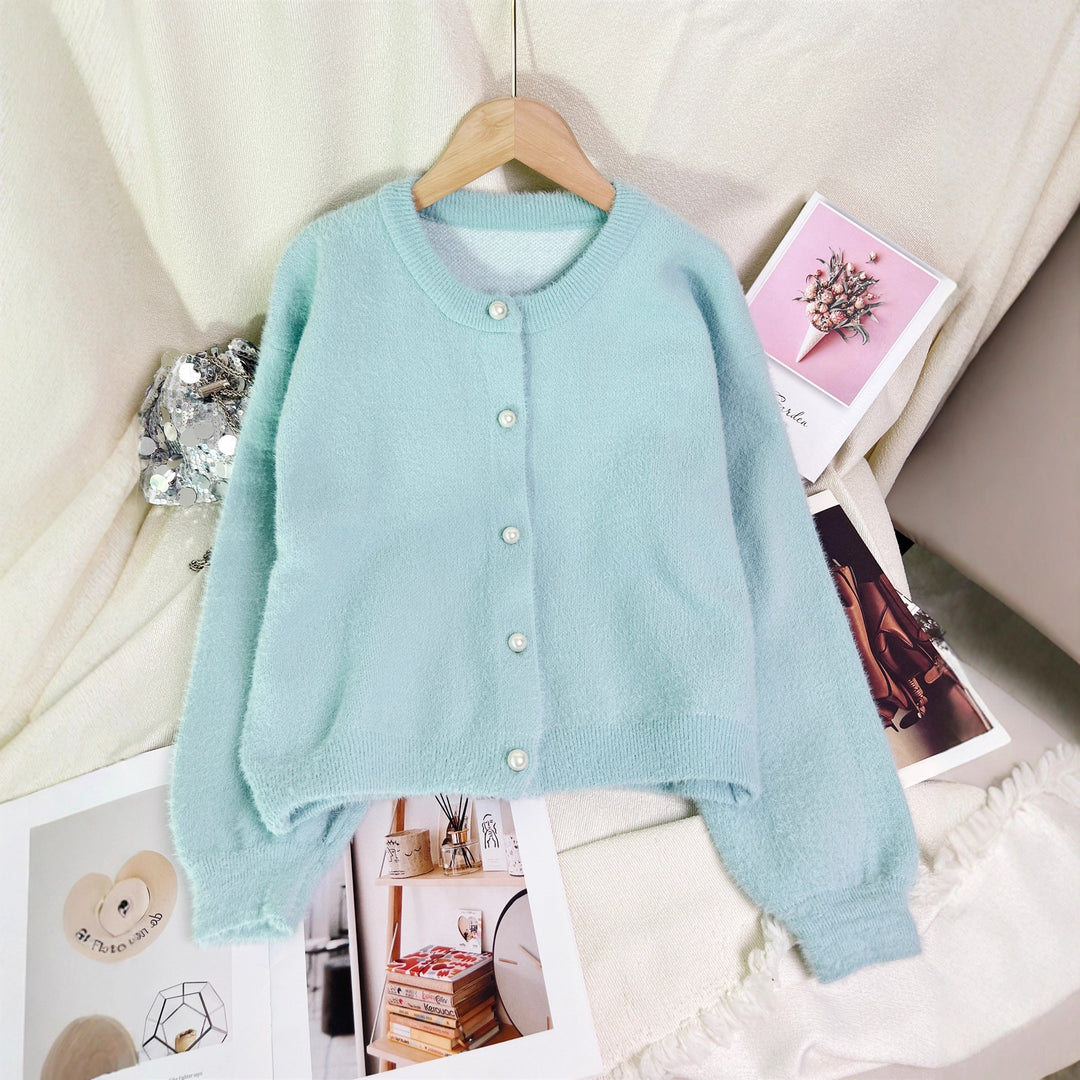 Damen kuschelige Strickjacke mit perlbesetzten Knöpfen und modernem Schnitt Drune