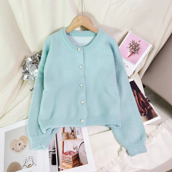 Damen kuschelige Strickjacke mit perlbesetzten Knöpfen und modernem Schnitt Drune