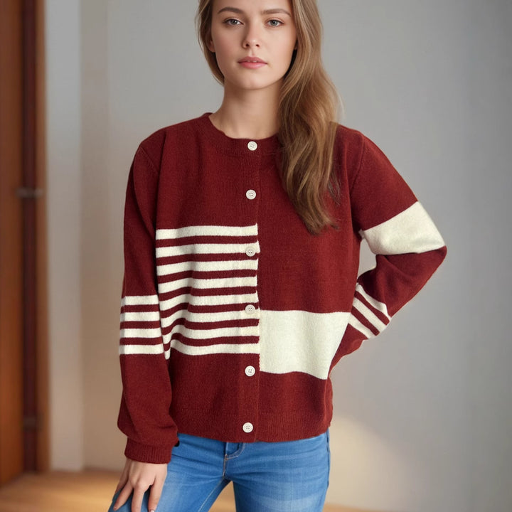 Damen Strickjacke mit modernen Streifenmustern und Knopfverschluss Drune