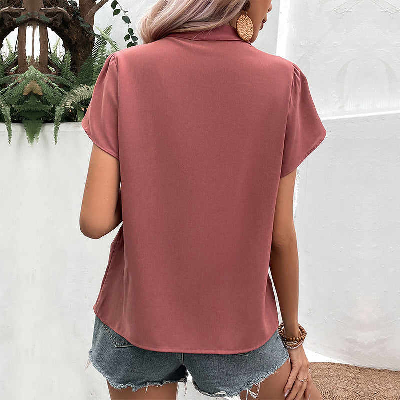 Damen elegantes Oberteil mit voluminösen Puffärmeln und V-Ausschnitt Drune