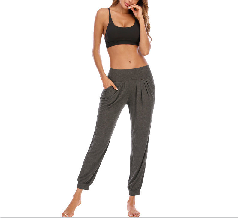 Damen Bequeme Freizeithose mit hohem Bund und Seitentaschen Drune