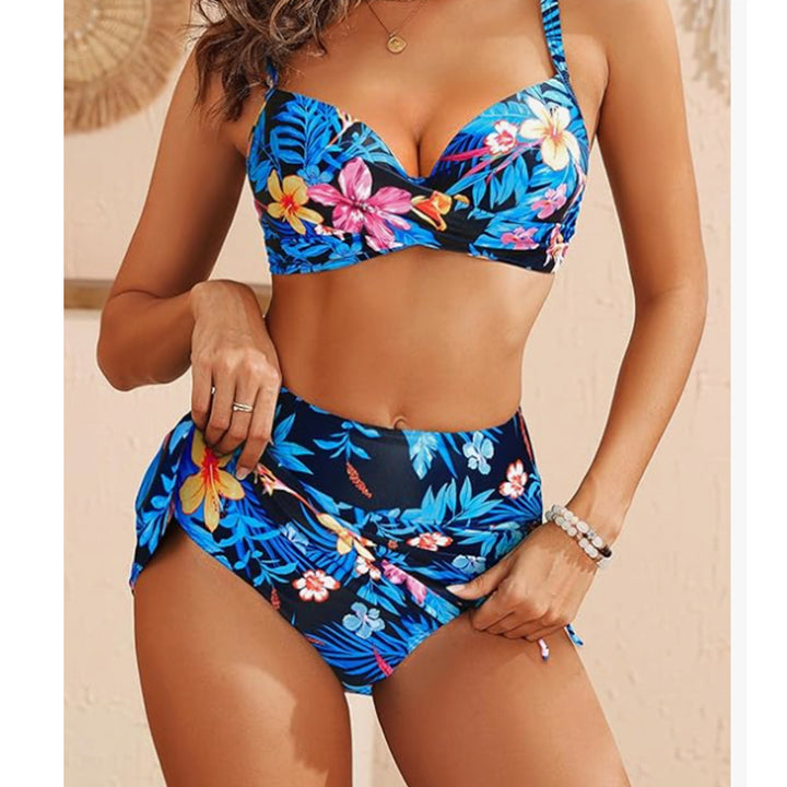 Damen Sport-Bikini-Set mit modischem Wickeldesign und hoher Taille Drune