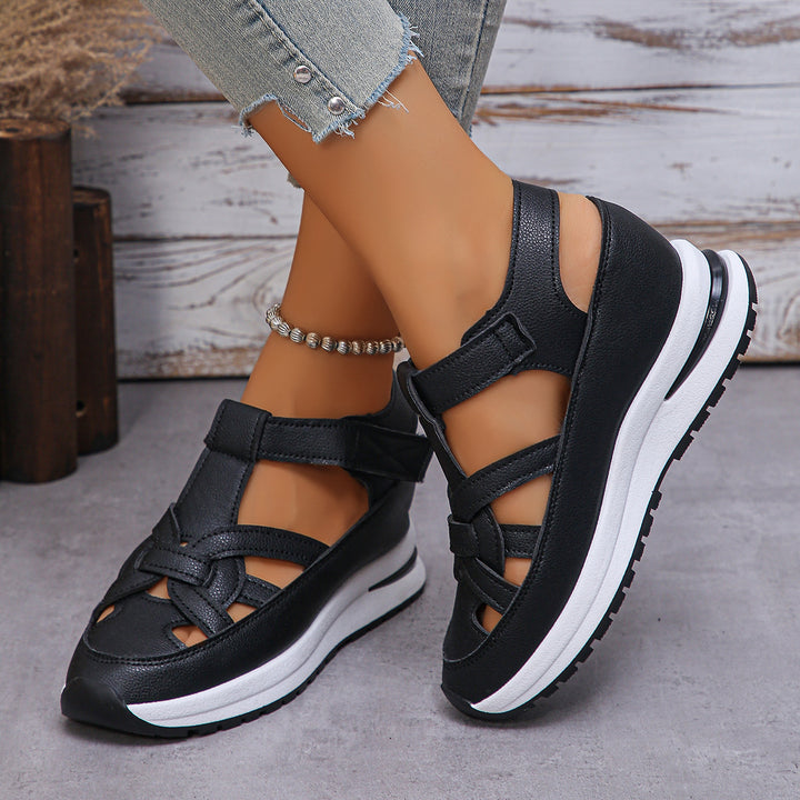 Damen nan sportliche Plateau-Sandalette mit geflochtenem Riemendesign, verstellbarem Klettverschluss und gepolsterter Komfortsohle Drune