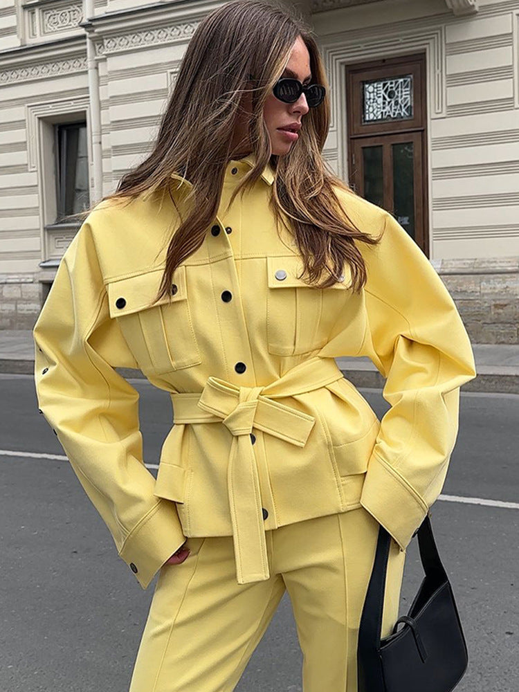 Damen modische Oversized Jacke und Pants Set Drune