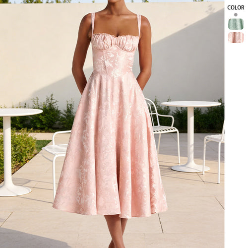 Damen Midikleid mit floralem Jacquard und schickem Bustier-Oberteil Drune
