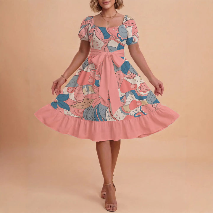 Damen elegantes Maxikleid mit floralem Design und Taillengürtel Drune