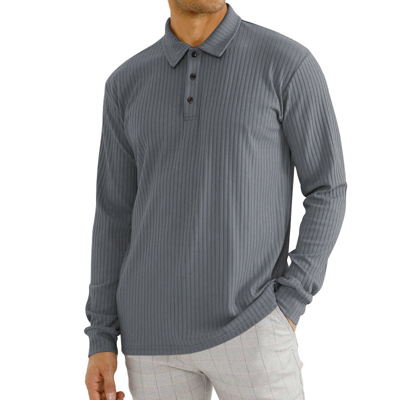 Herren Langarm-Polohemd mit strukturiertem Rippenmuster und Knopfdetail Drune