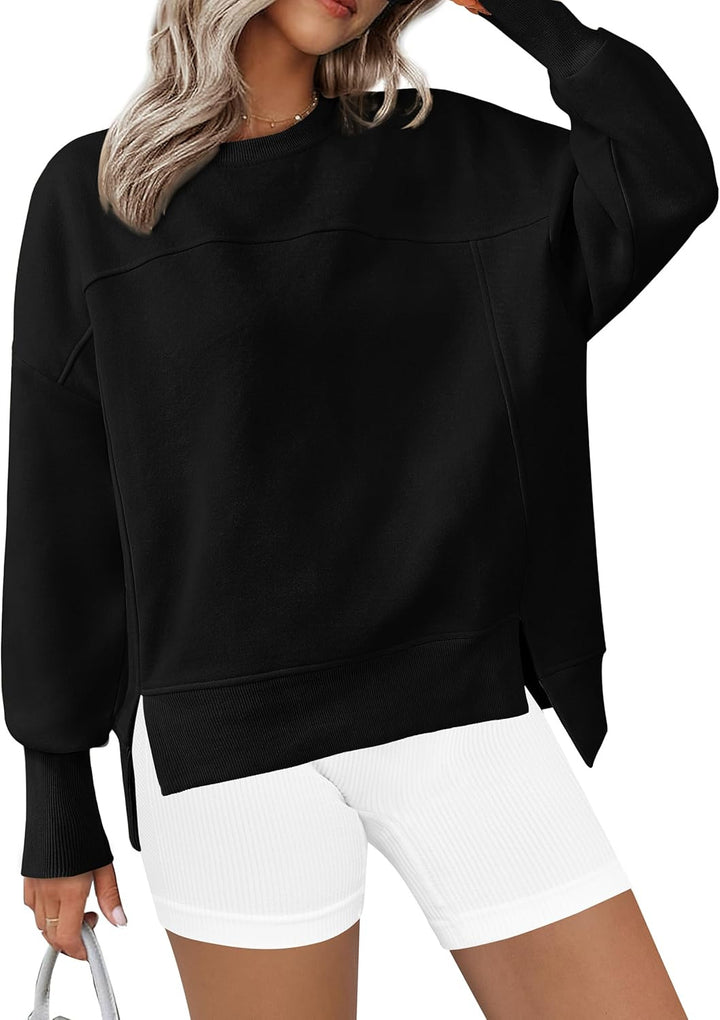 Damen lässiger Oversized Pullover mit modischen Seitenschlitzen und sanfter Textur Drune