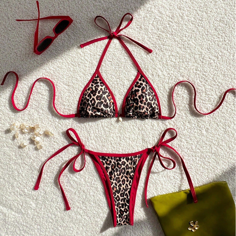 Damen Triangel-Bikini mit animalischem Muster und seitlichen Krawatten Drune