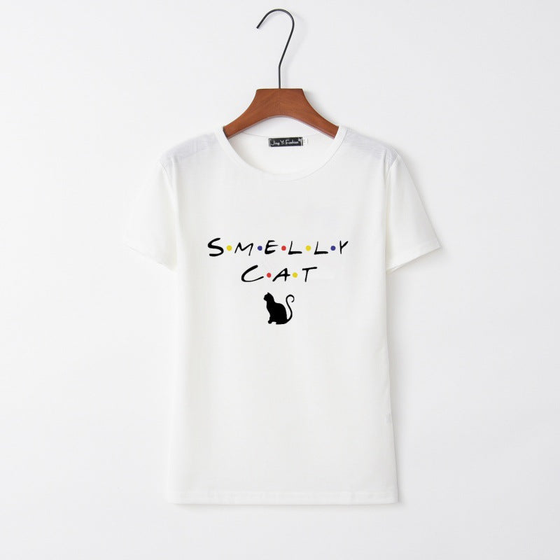 Damen T-Shirt mit kreativem Katzenmotiv und rundem Ausschnitt Drune