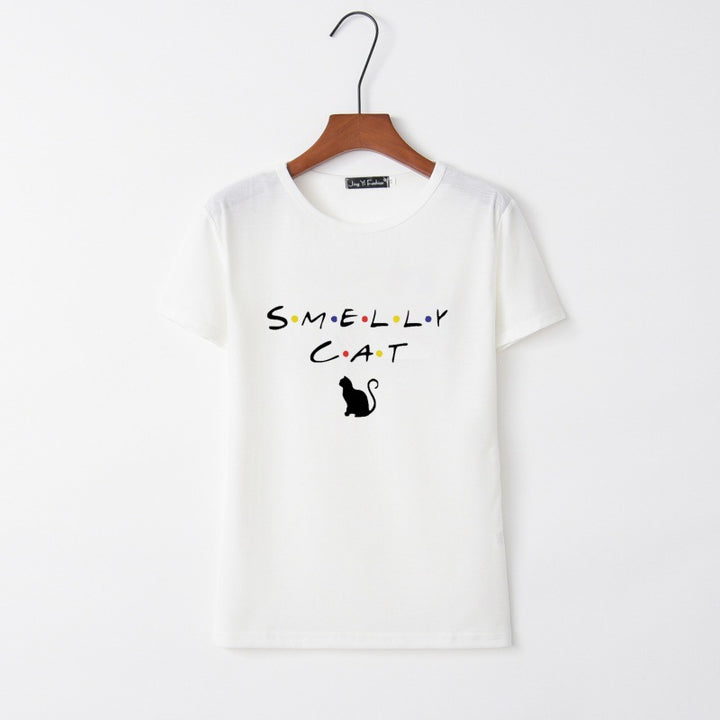 Damen T-Shirt mit kreativem Katzenmotiv und rundem Ausschnitt Drune