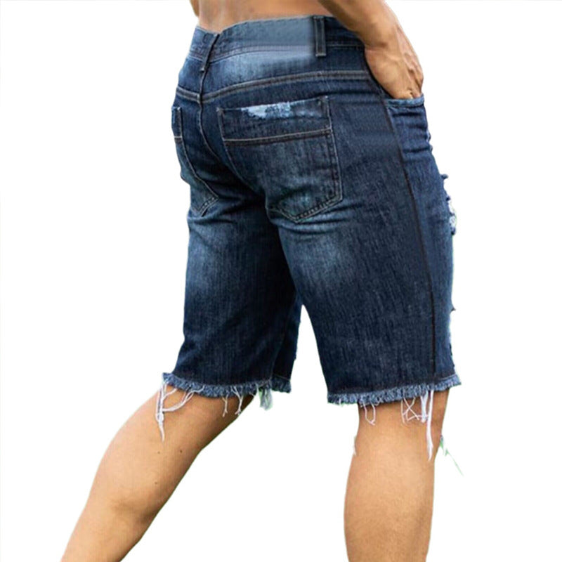 Herren Destroyed Denim-Shorts mit unregelmäßigem Saum und modischen Rissdetails Drune