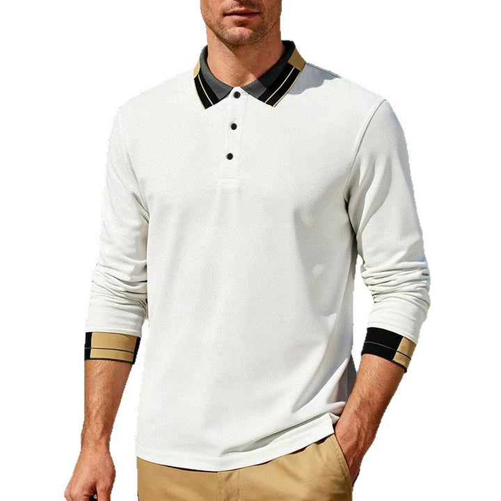 Herren nan langärmeliges Poloshirt mit Kontrastkragen und gerippten Manschetten Drune