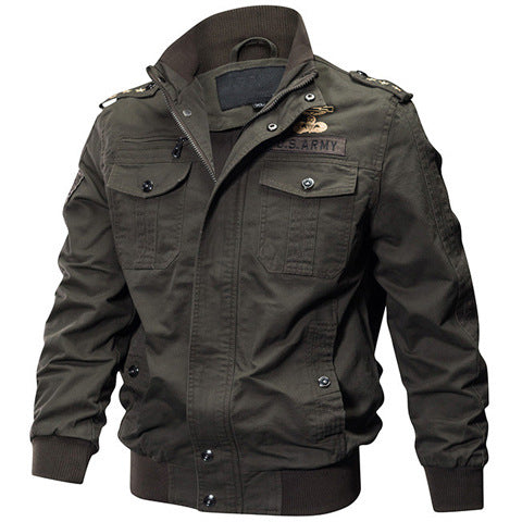 Herren nan militärisch inspiriertes Bomber-Fieldjacke mit Epauletten, verdecktem Reißverschluss und Klappbrusttaschen Drune