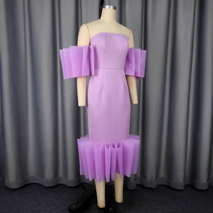 Damen Elegantes Midi-Kleid mit voluminösen Rüschenärmeln und asymmetrischem Saum Drune