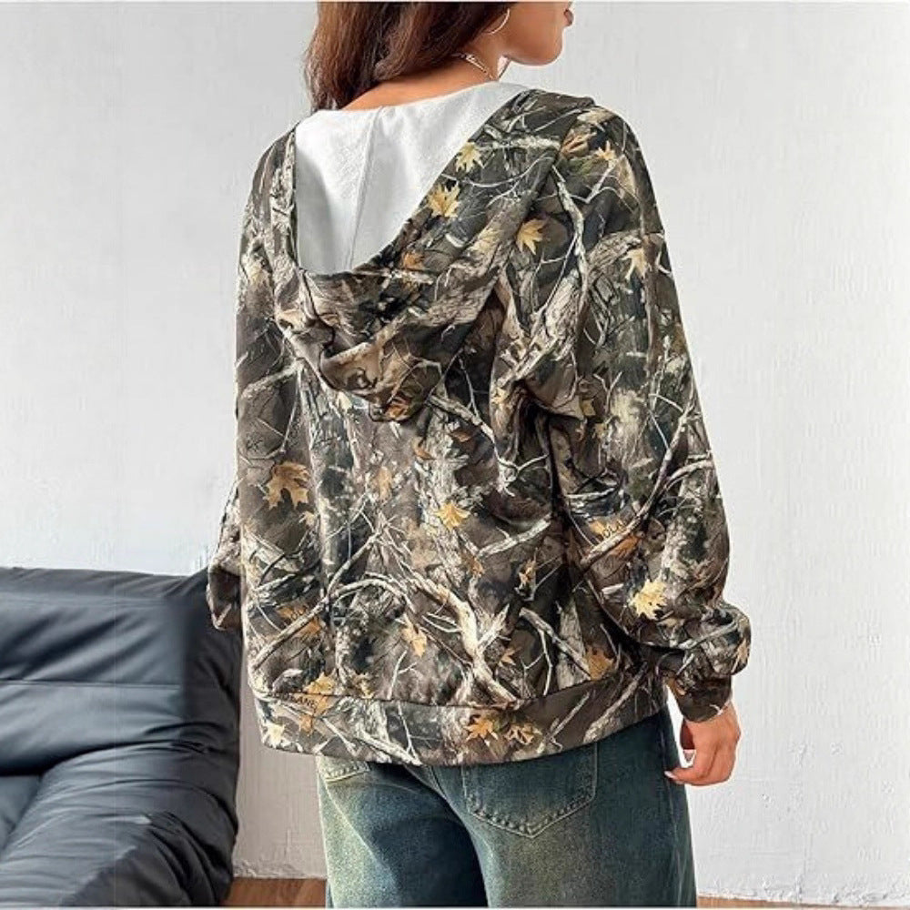 Damen Kapuzenjacke mit camouflage Muster und lockerer Passform Drune