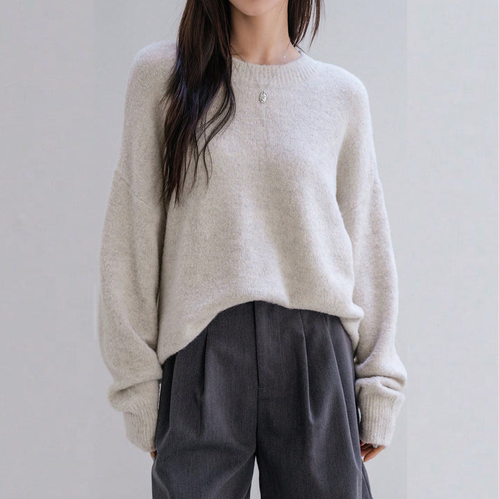 Damen Oversized Strickpullover mit weichem Fleece und modernen Details Drune
