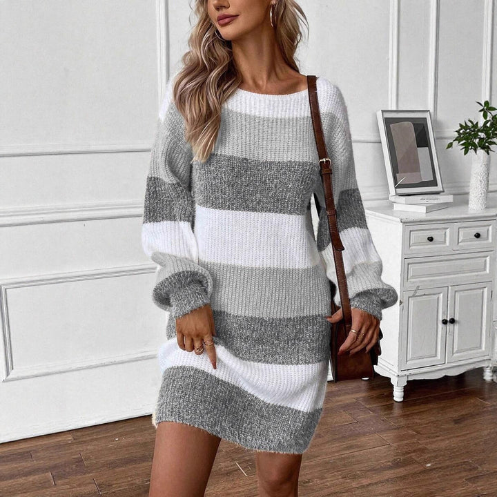 Damen Gemütlicher Strickkleid mit modischem Streifenmuster Drune