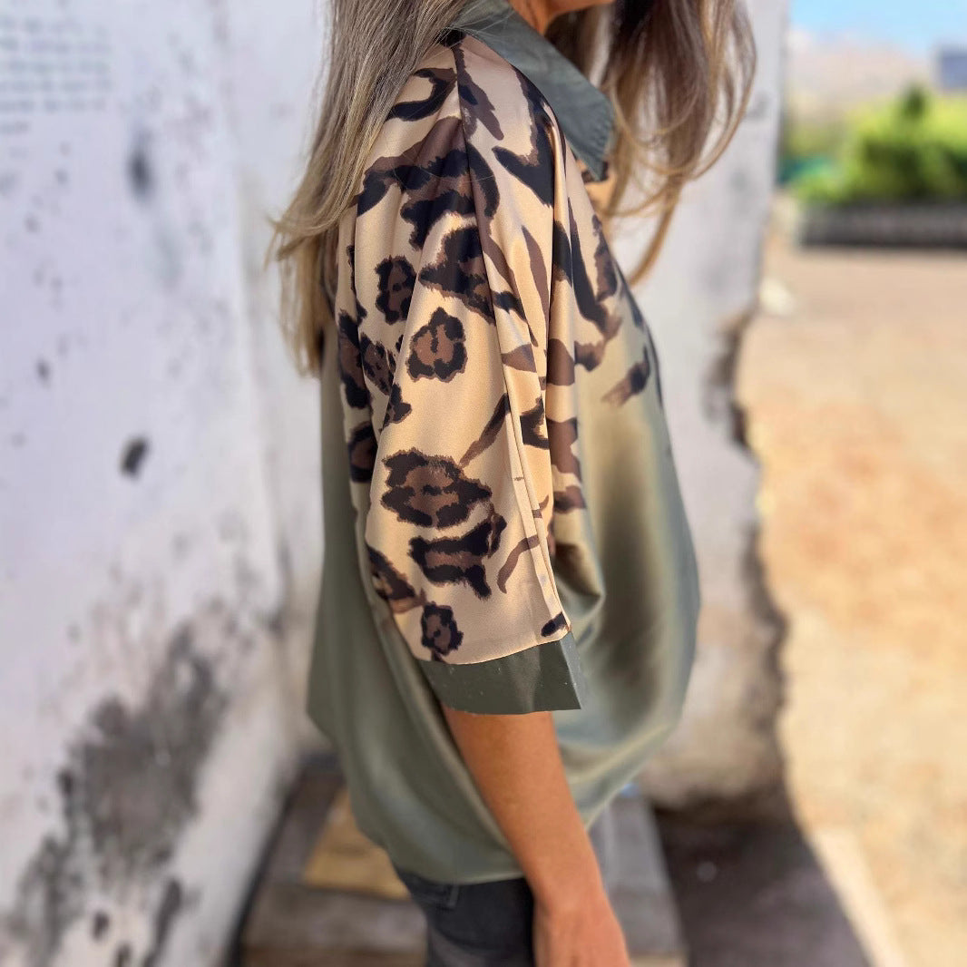 Damen elegante Seidenbluse mit zeitgemäßem Leo-Muster Drune