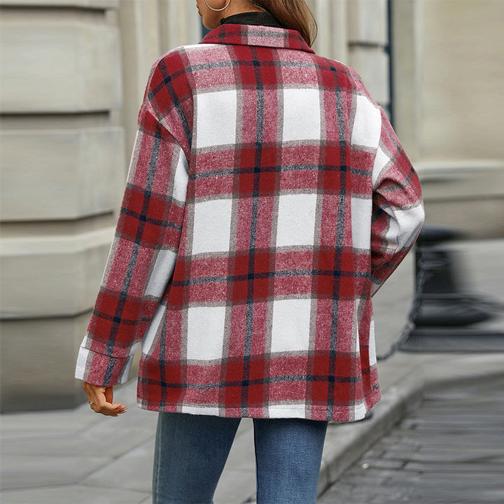 Damen modischer Kariert-Shirtjacke aus weichem Material Drune