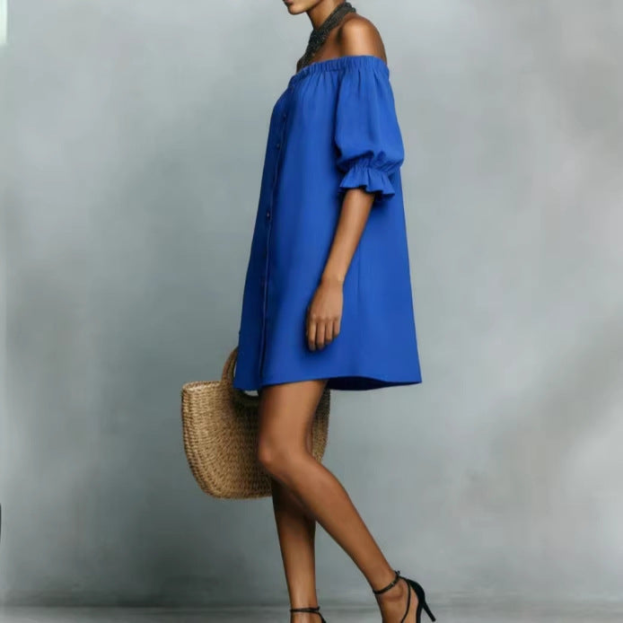 Damen Off-Shoulder Kleid mit knopf- und rüschendetail Drune
