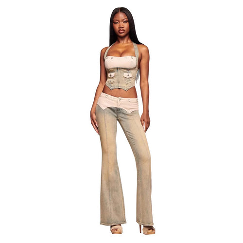 Damen Denim Bustier mit Cord-Ausschnitt Drune