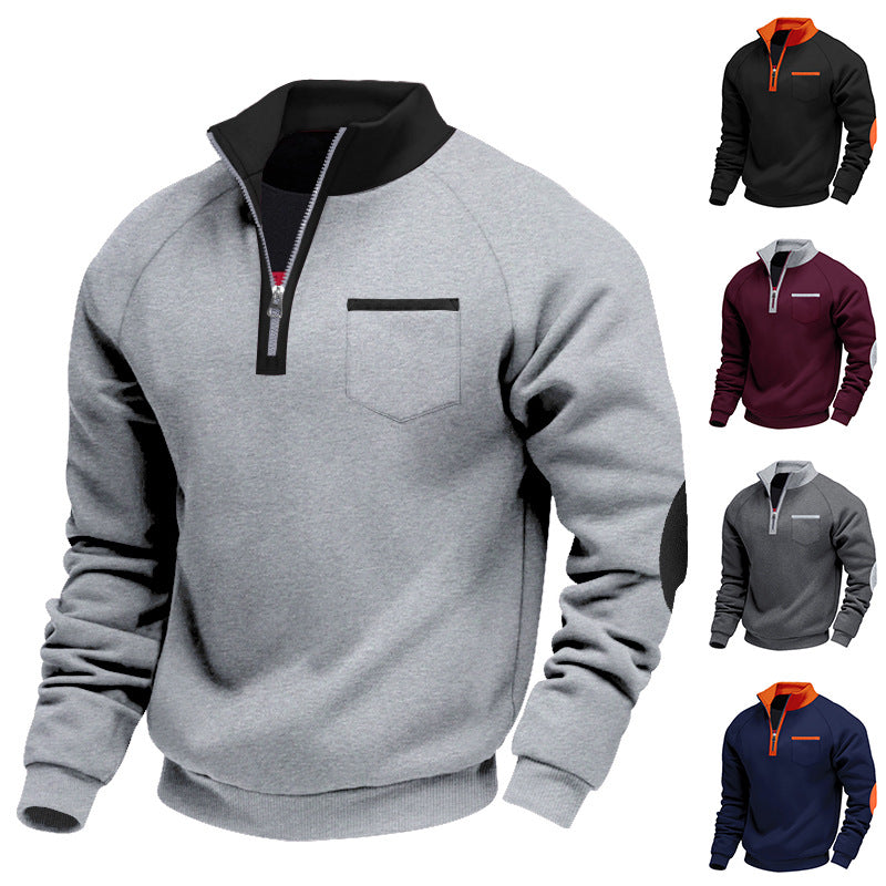 Herren nan Fleece-Halbzip-Pullover mit Brusttasche und Ellenbogenbesatz Drune