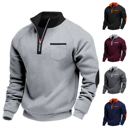 Herren nan Fleece-Halbzip-Pullover mit Brusttasche und Ellenbogenbesatz Drune