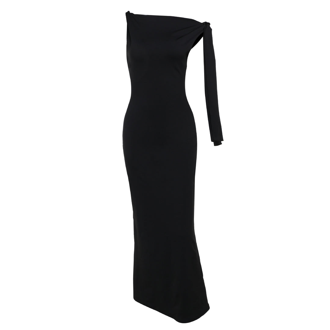 Damen Elegantes Maxikleid mit asymmetrischem Ärmel und figurformendem Schnitt Drune