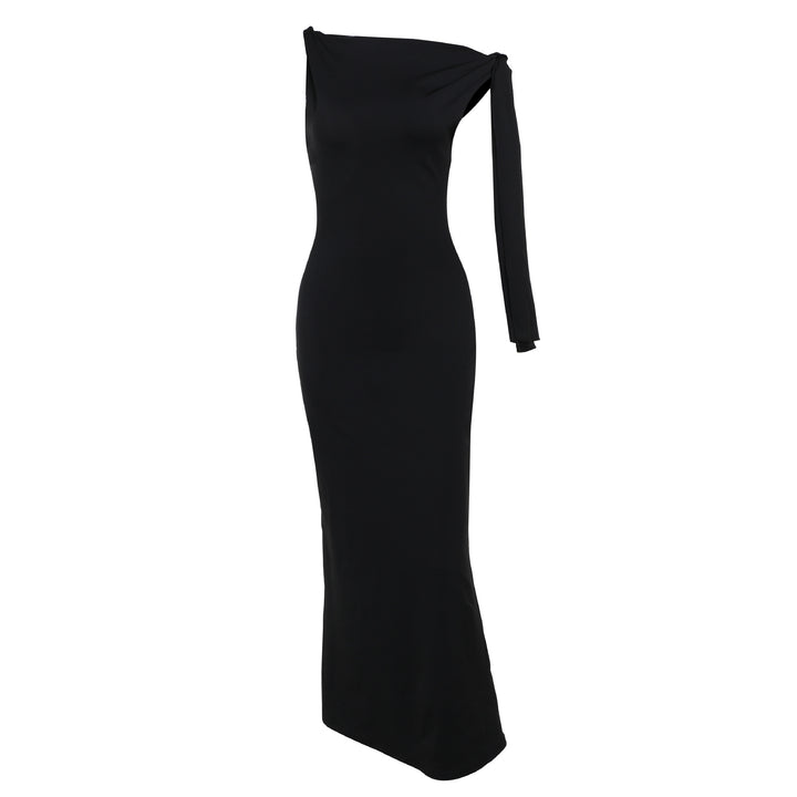 Damen Elegantes Maxikleid mit asymmetrischem Ärmel und figurformendem Schnitt Drune