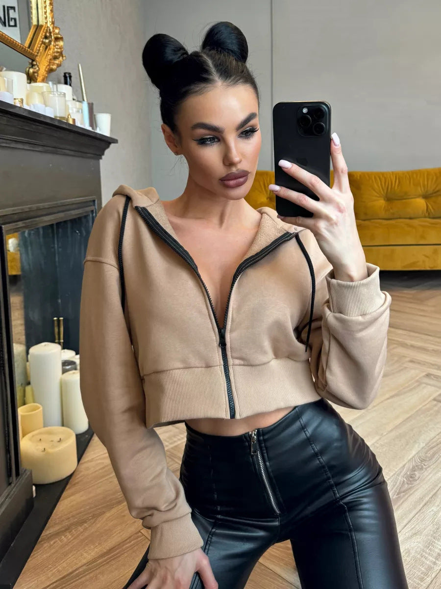 Damen Sportliche Crop-Top Jacke Drune