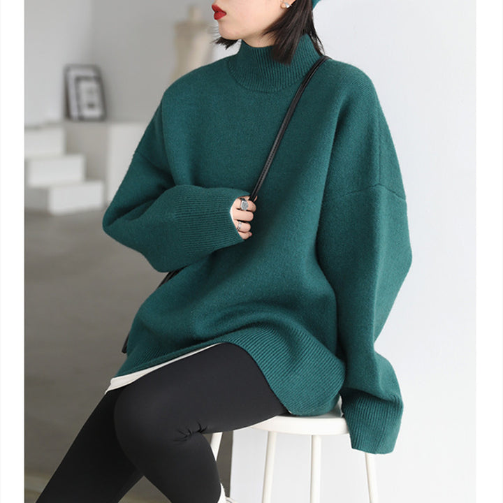 Damen Grobstrickpullover mit hohem Rollkragen und überschnittenen Schultern Drune
