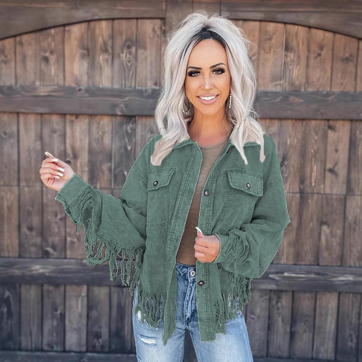 Damen Fransen-Jacke aus Denim im lässigen Oversize-Schnitt Drune