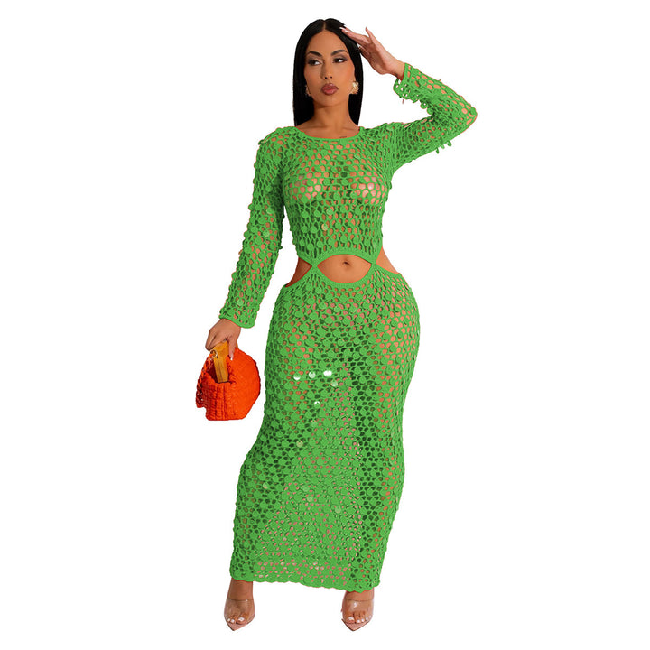 Damen Maxi-Kleid aus transparentem Häkelmaterial mit Cut-Out-Details Drune