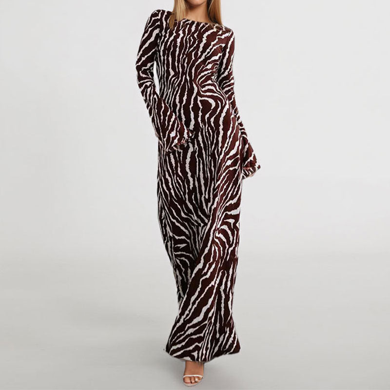 Damen Maxikleid mit einem modernen Zebra-Print und asymmetrischem Schnitt Drune