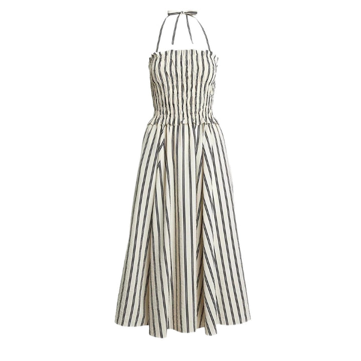 Damen nan Midikleid mit gerafftem Smock-Oberteil, abnehmbarem Neckholder und Eingrifftaschen Drune