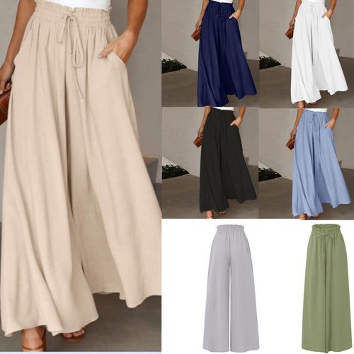 Damen Weite High-Waist-Hose mit elastischem Bund und praktischen Taschen Drune