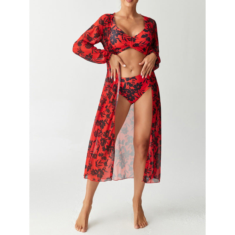 Damen Bikiniset mit farbenfrohem Design und transparenter Strandumhüllung Drune