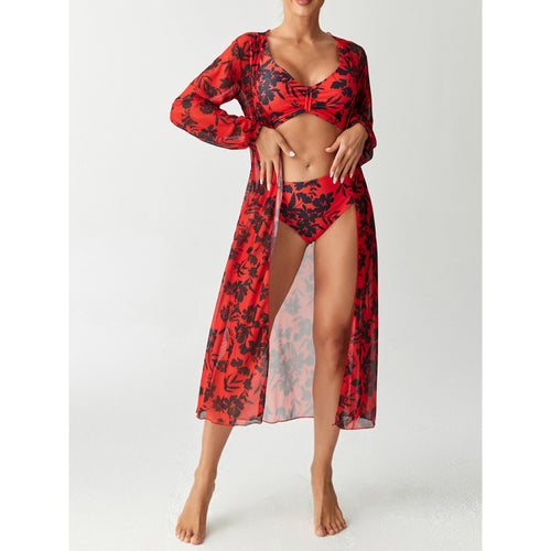 Damen Bikiniset mit farbenfrohem Design und transparenter Strandumhüllung Drune