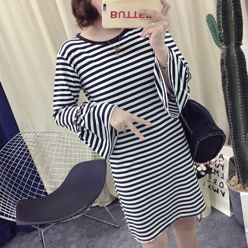 Damen gestreiftes Minikleid mit voluminösen Ärmeln Drune