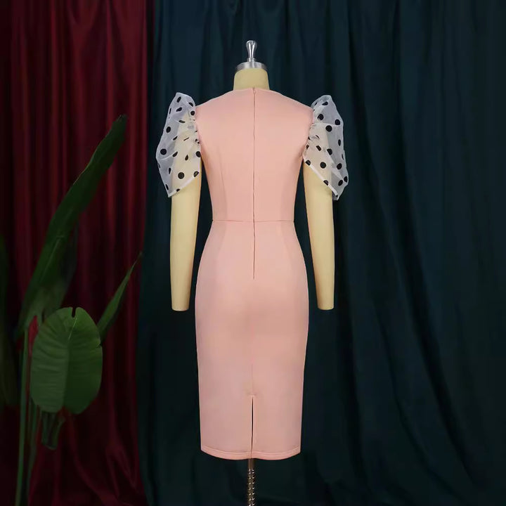 Damen Figurbetontes Kleid mit transparenten Puffärmeln Drune